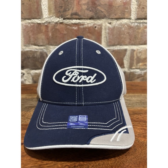 NEW Ford Oval Logo Puff Embroidered Blue & Gray Baseball Hat Ball Cap Licensed - Picture 1 of 8